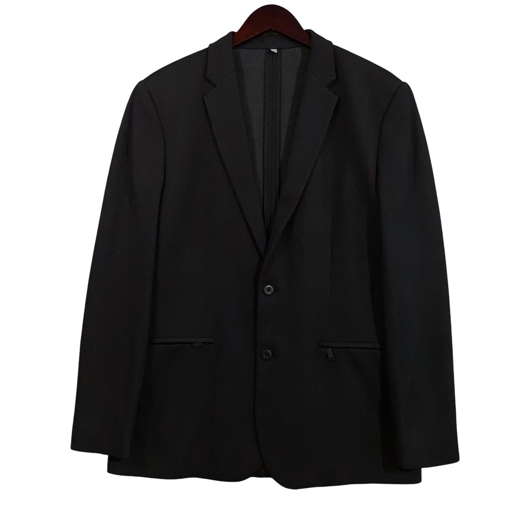 Express Blazer Men 42L Black Slim Fit Textured 2-Button Zipper Pockets 12214